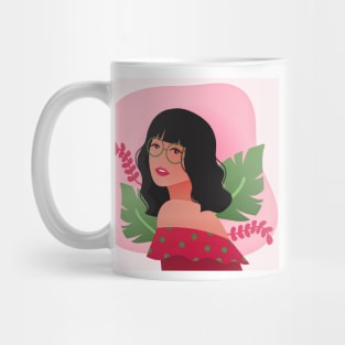 Girl with Wavy Hair and Glasses Mug